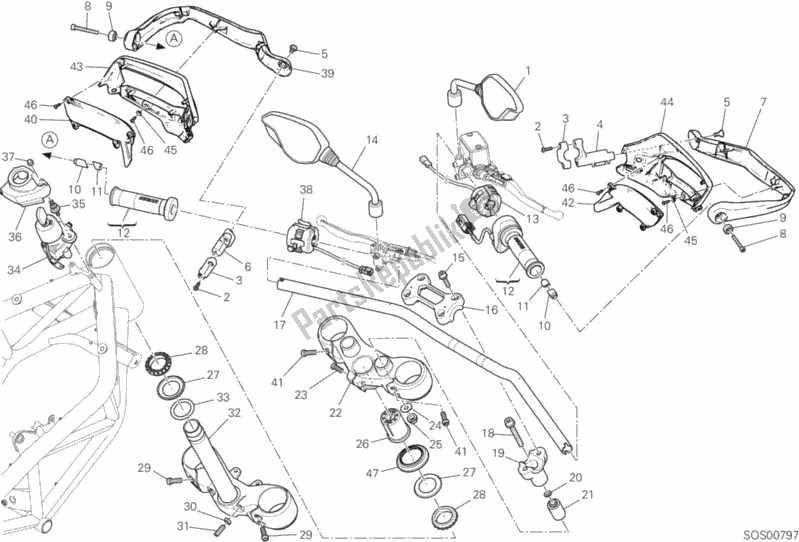 Tutte le parti per il Manubrio E Comandi del Ducati Hypermotard 939 USA 2018